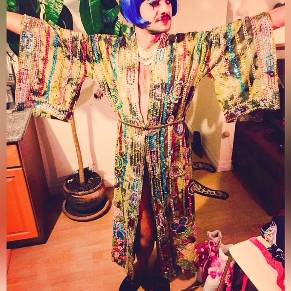 Festival Universe green ice tie dyed sequin embellished kimono robe dream coat - Picture 14 of 16